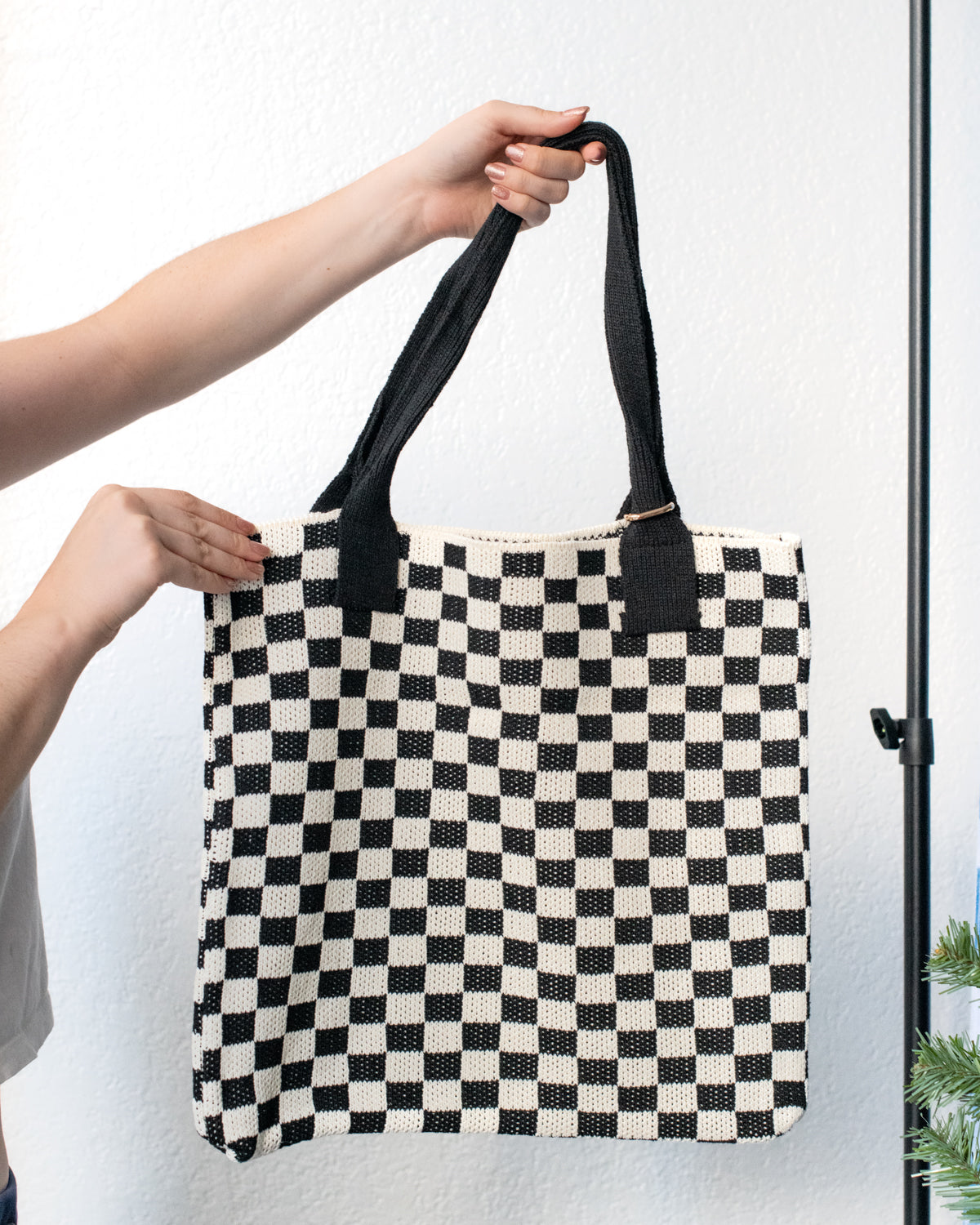 Woven Checkered Tote Bag