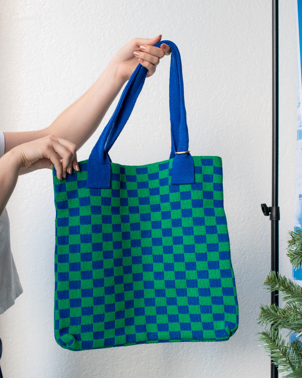 Woven Checkered Tote Bag