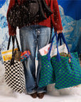Woven Checkered Tote Bag