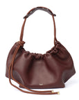 yad chocolate brown leather bag with drawstring strap