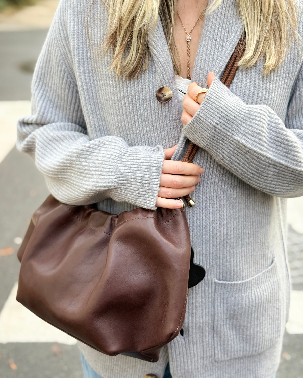 Buttery Soft Ruched Brown Leather Shoulder Bag – Luxe Gift – The 