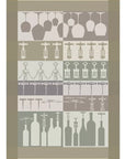 Sommelier French jacquard kitchen towel in taupe and gray with wine glass and bottle rows