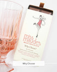 Miss Maude's Why Choose? milk chocolate bar with a flapper illustration beside a pink glass