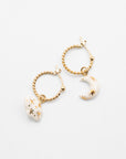 Nach Bijoux Daydreamer twisted gold mini hoops with white porcelain cloud and moon charms
