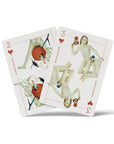 Bosch playing cards with a 2 and 3 of hearts showing painted figures on white