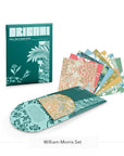 William Morris origami set with its teal folder and floral patterned origami papers