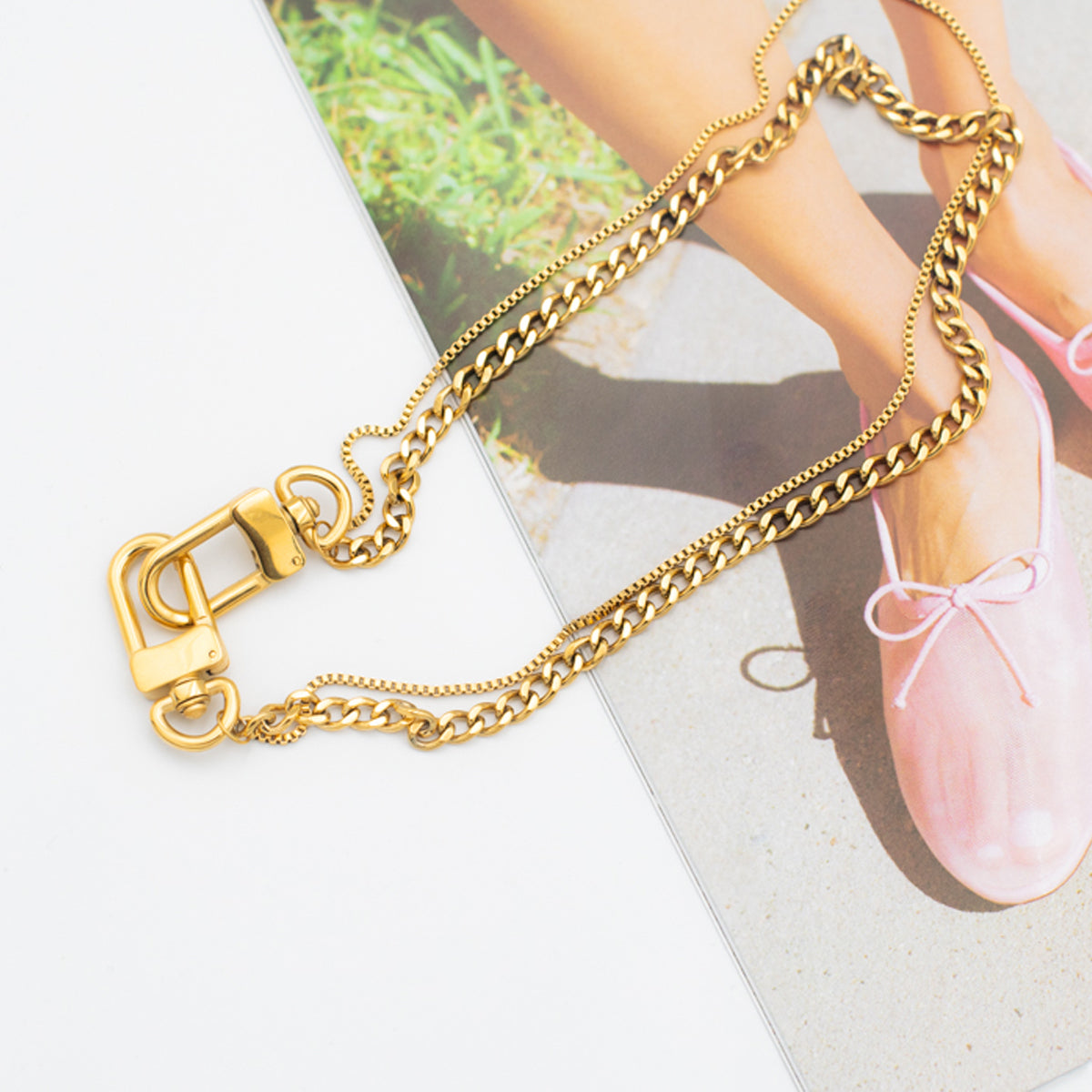 gold double chain necklace