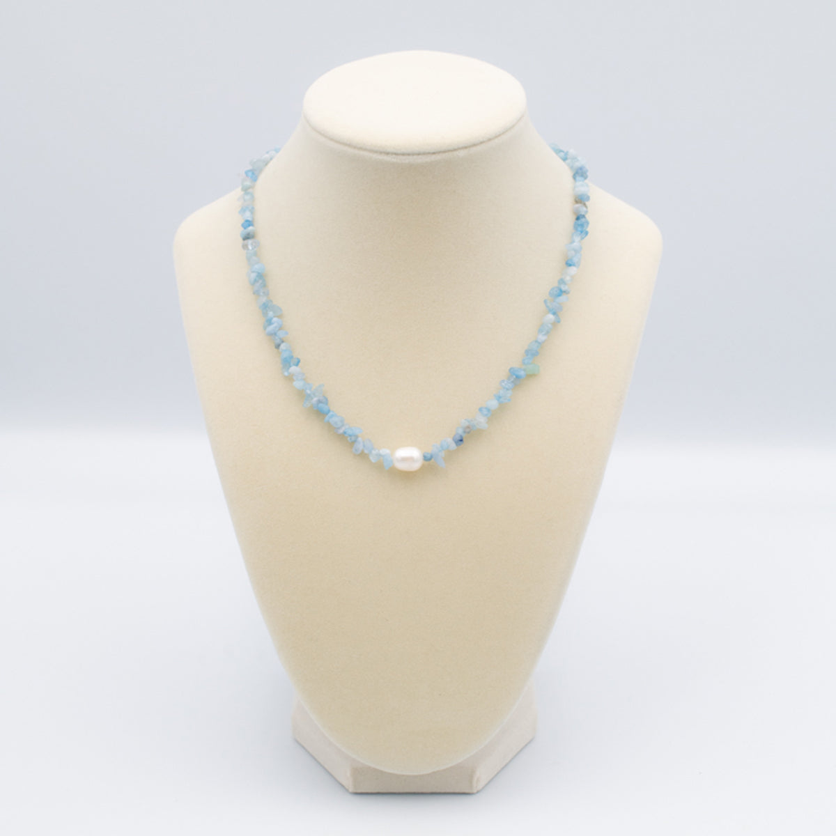 blue resin puka necklace with pearl
