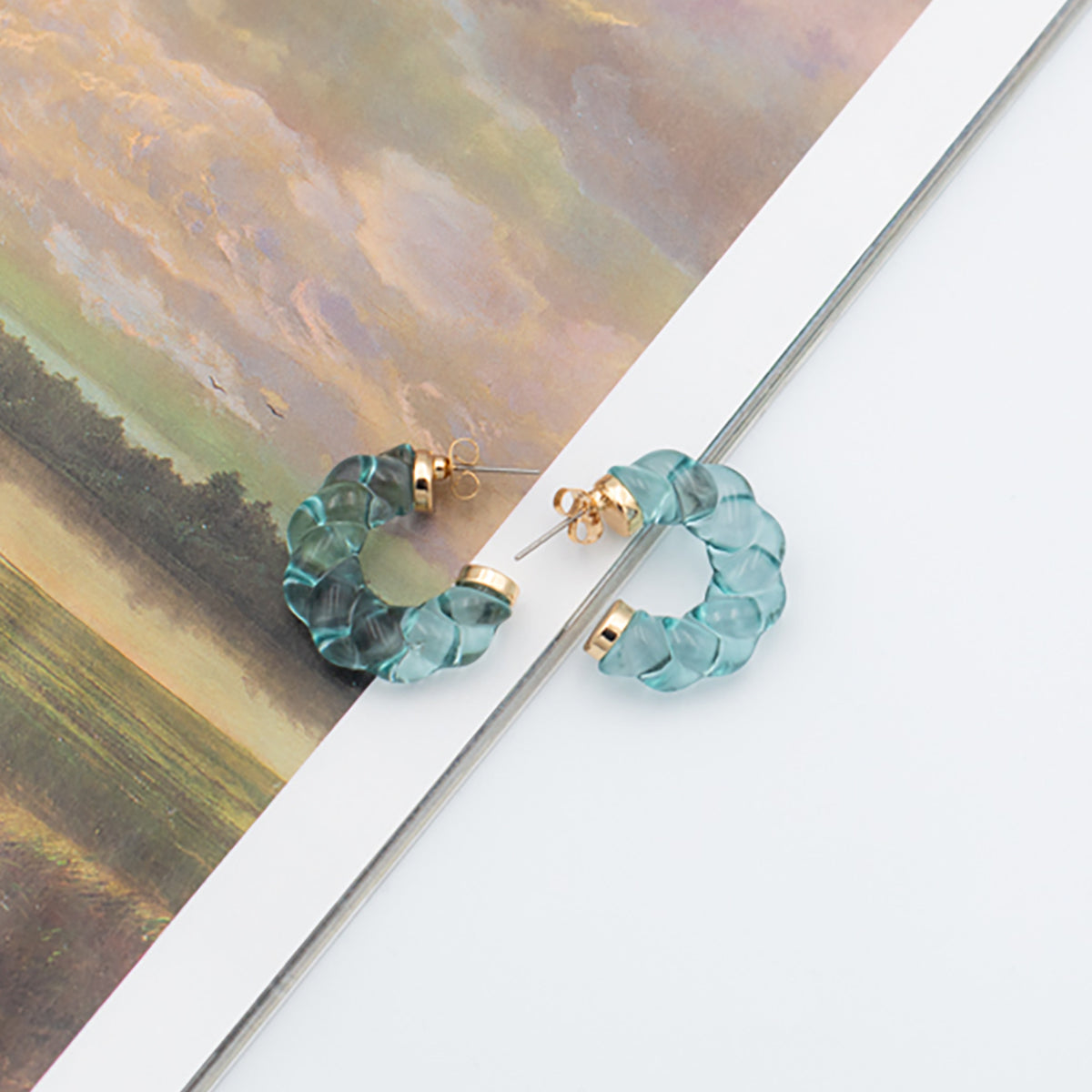blue resin hoop earrings
