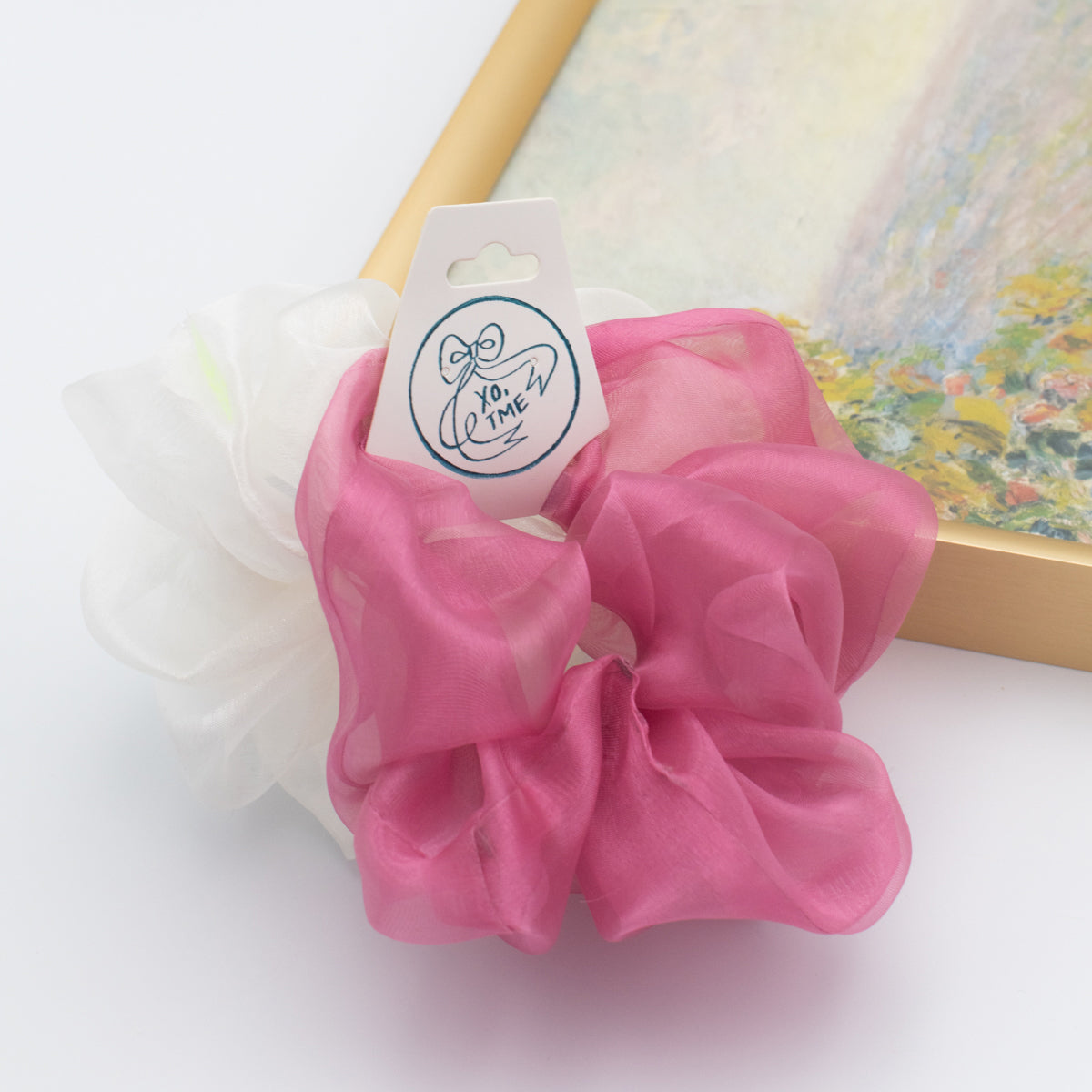 pink and white organza "cloud" scrunchies