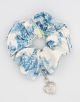 toile scrunchie with silver locket charm