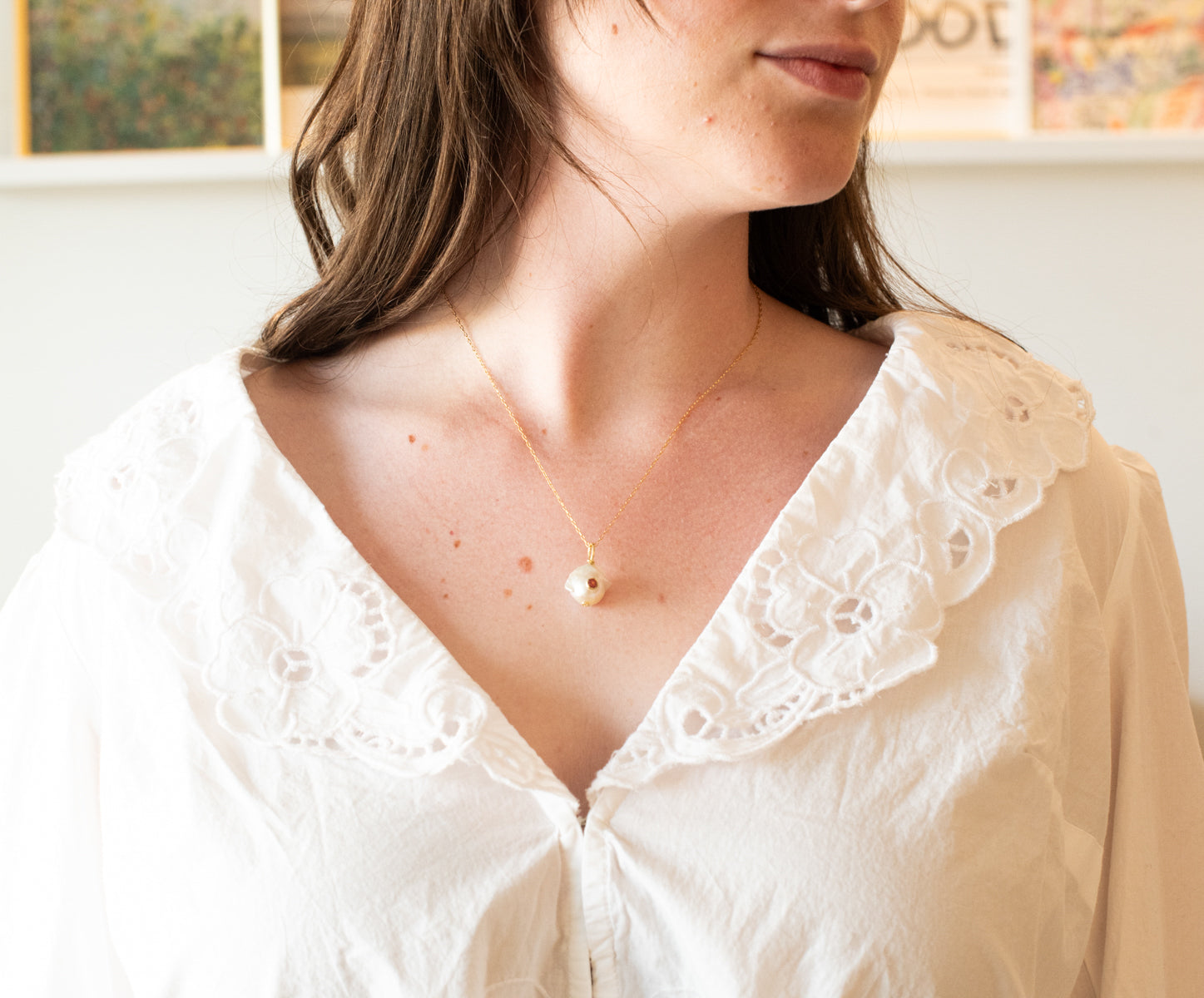 Baroque Pearl Pendant With Set-In Gemstone
