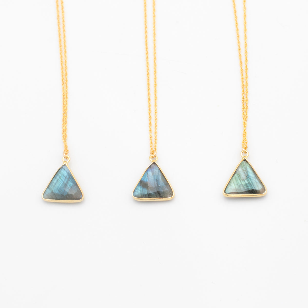 labradorite triangle gemstone necklaces on a gold-filled chain