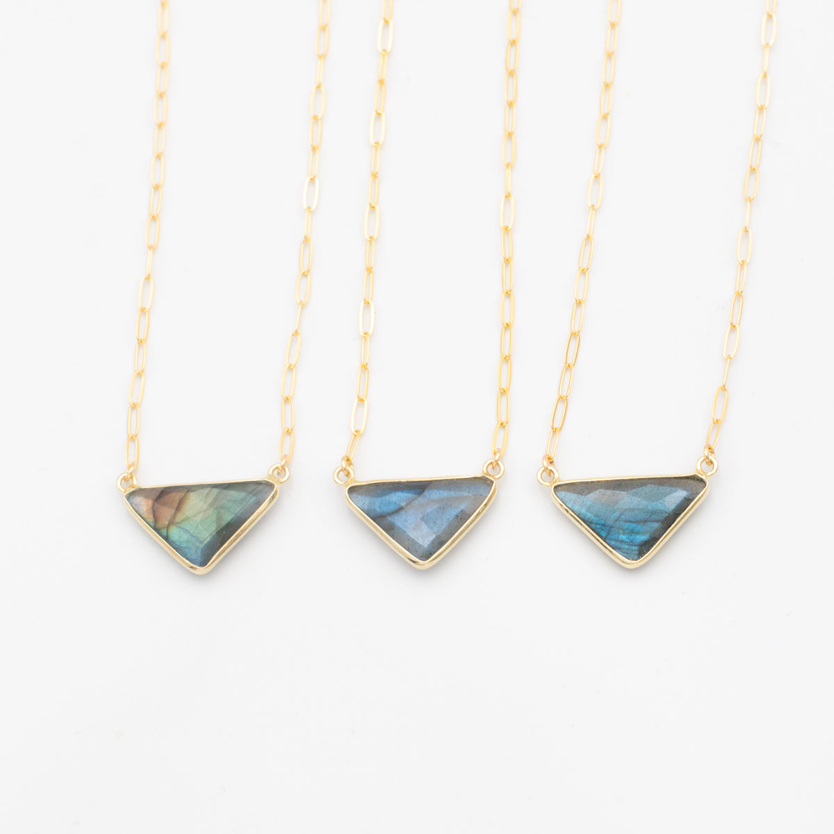 labradorite gold-filled pendant necklaces on paperclip chain