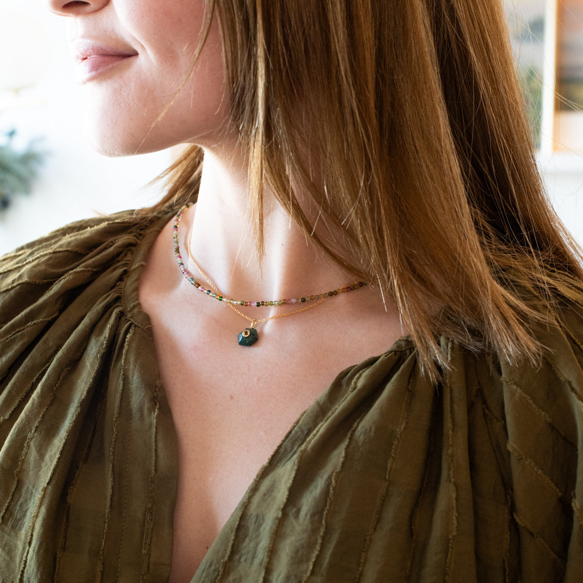Malachite Pendant With Set-In Citrine
