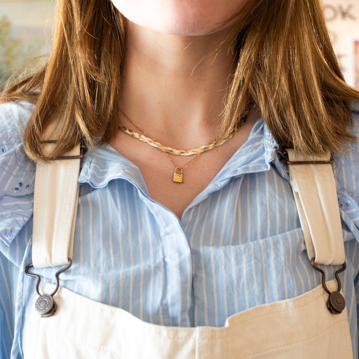 Braided 3-Tone Chain Necklace