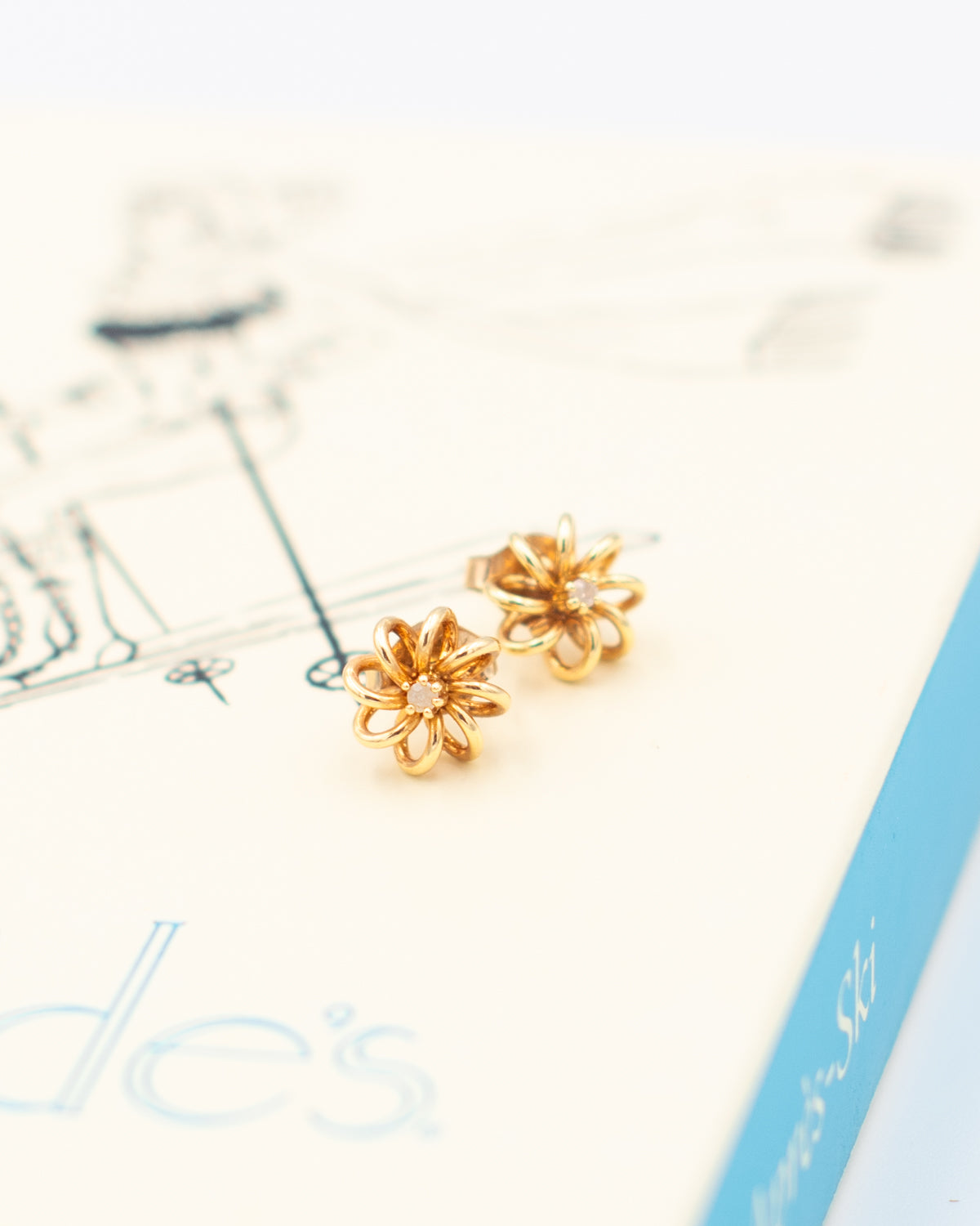 Vintage Petal Twirl Studs W/ Diamond