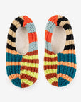 Pair of Verloop fleece-lined house slippers in chunky striped knit with fluffy cream lining