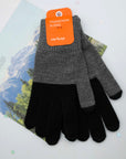 Verloop touchscreen gloves in black and gray color block, still on their orange hang tag
