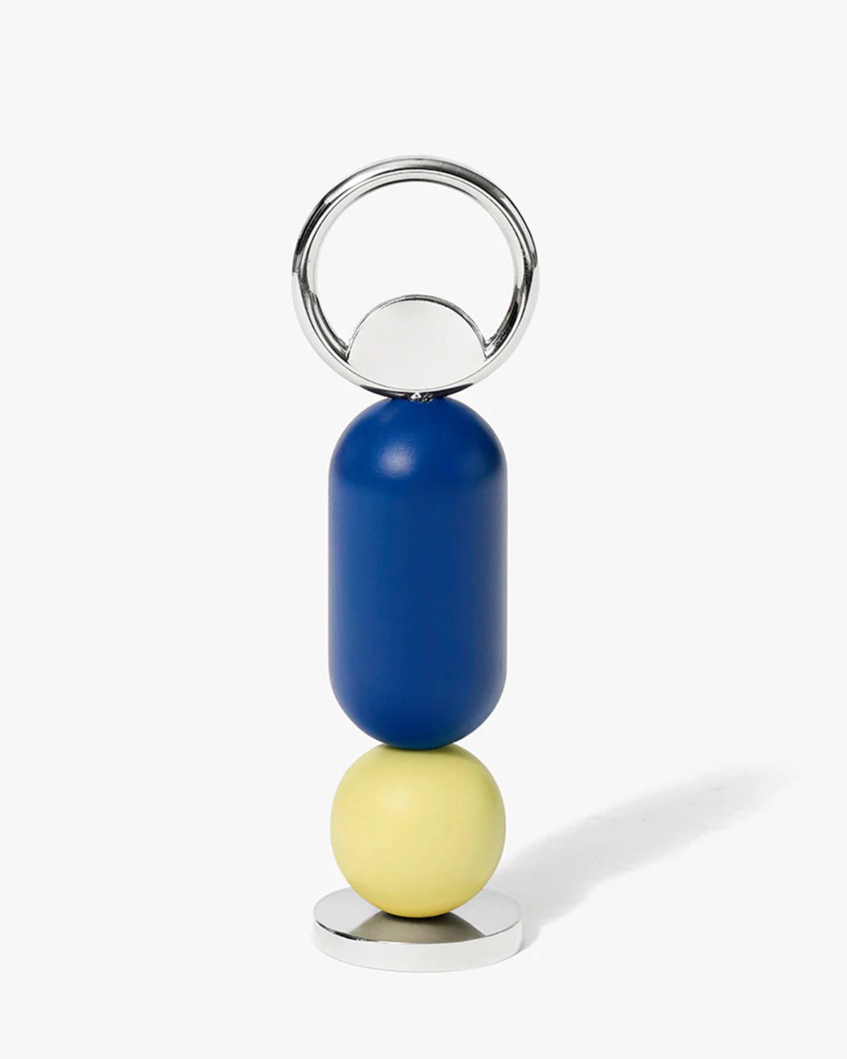 Areaware Abaco bottle opener in blue, yellow on a white background.