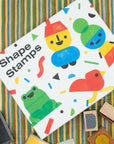 Shape stamps set with colorful stamps on a striped background