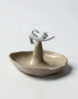CÂPÂ hand-molded ceramic jewelry dish with a silver-plated sleeping cat on top