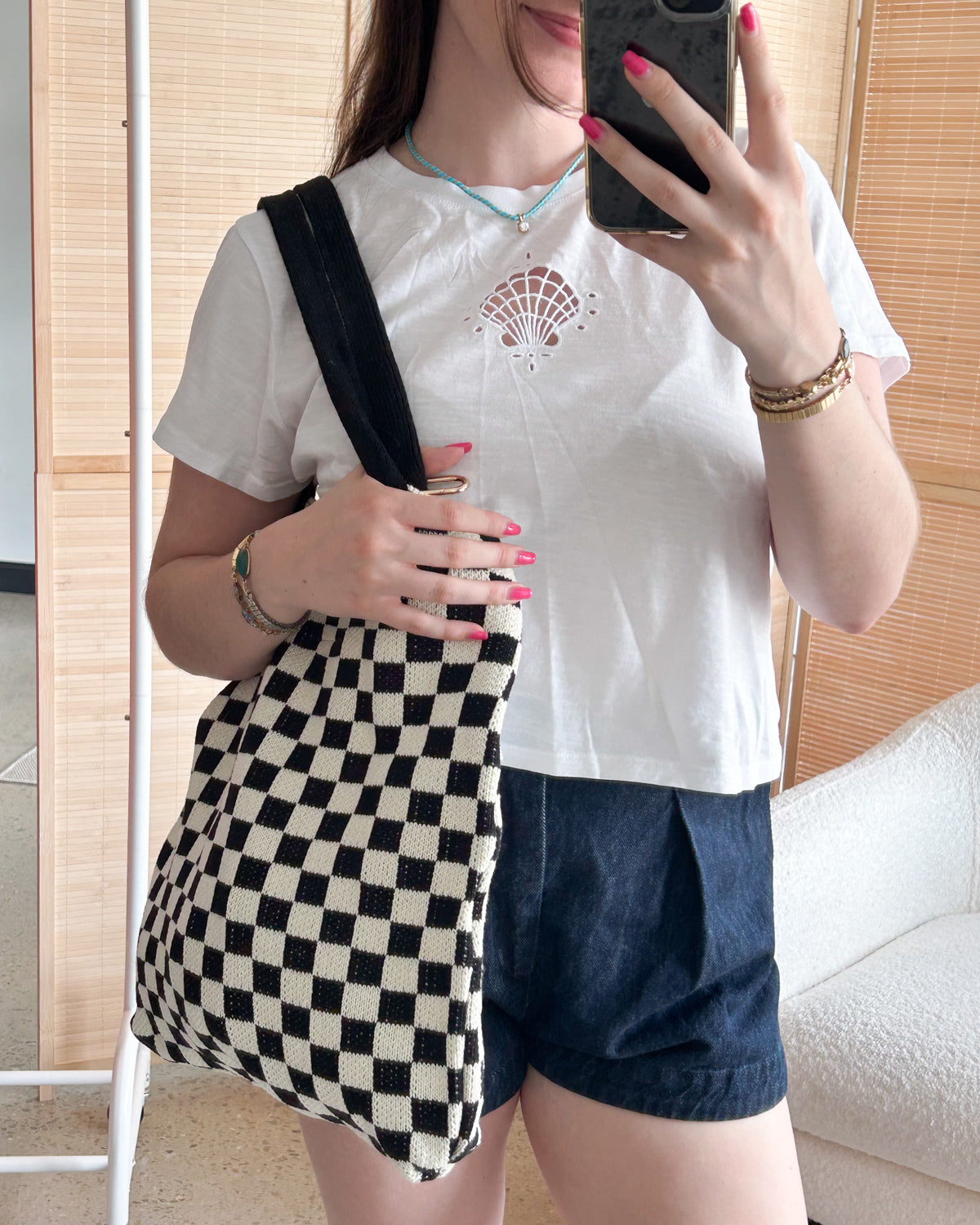 Woven Checkered Tote Bag