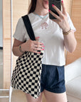 Woven Checkered Tote Bag