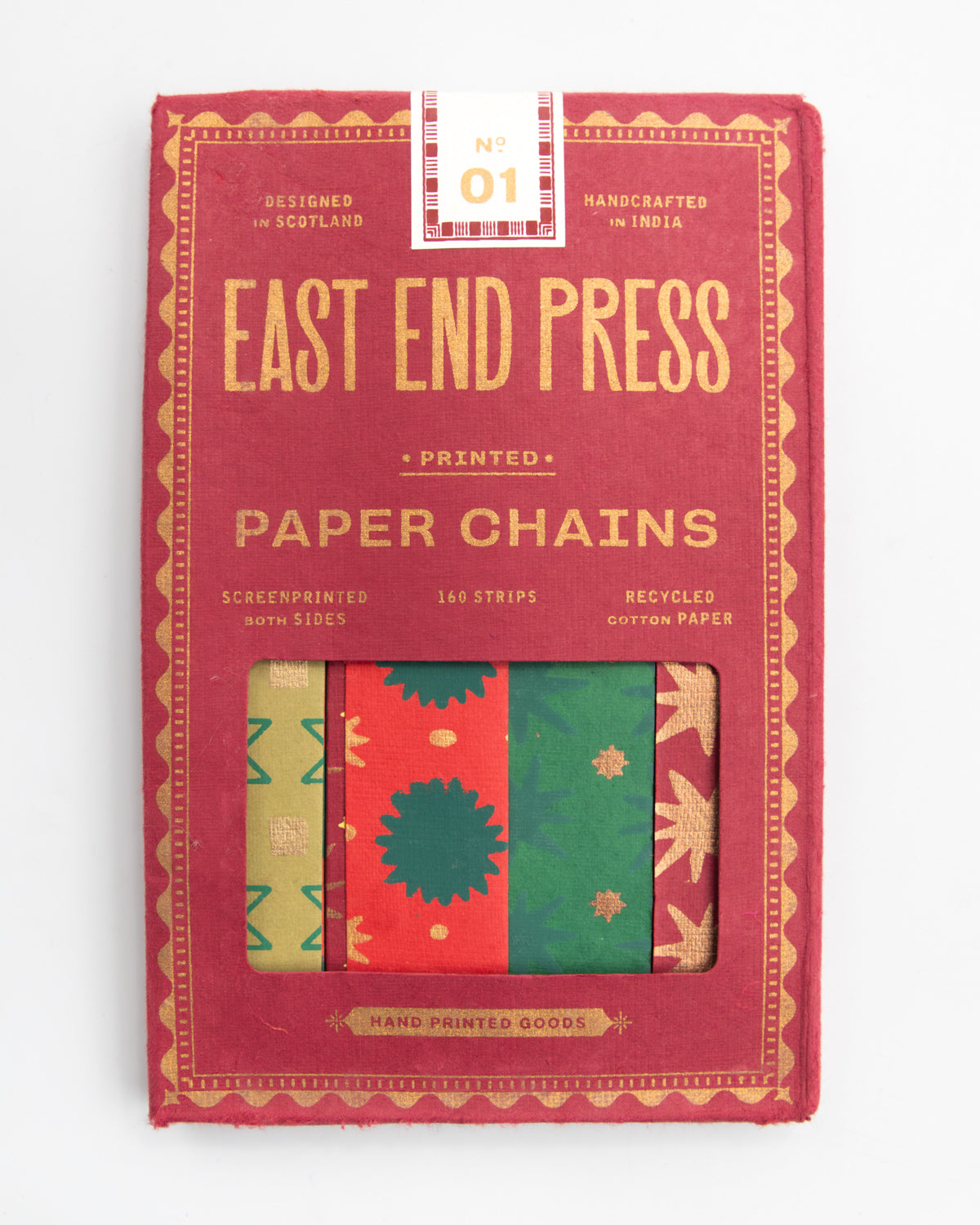 East End Press Paper Chains kit in its red and gold packet with printed paper strips
