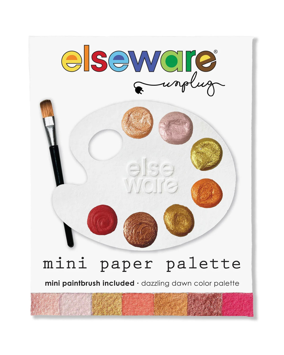 Mini paper watercolor palette in Dazzling Dawn metallic pinks, golds and bronzes with a small brush