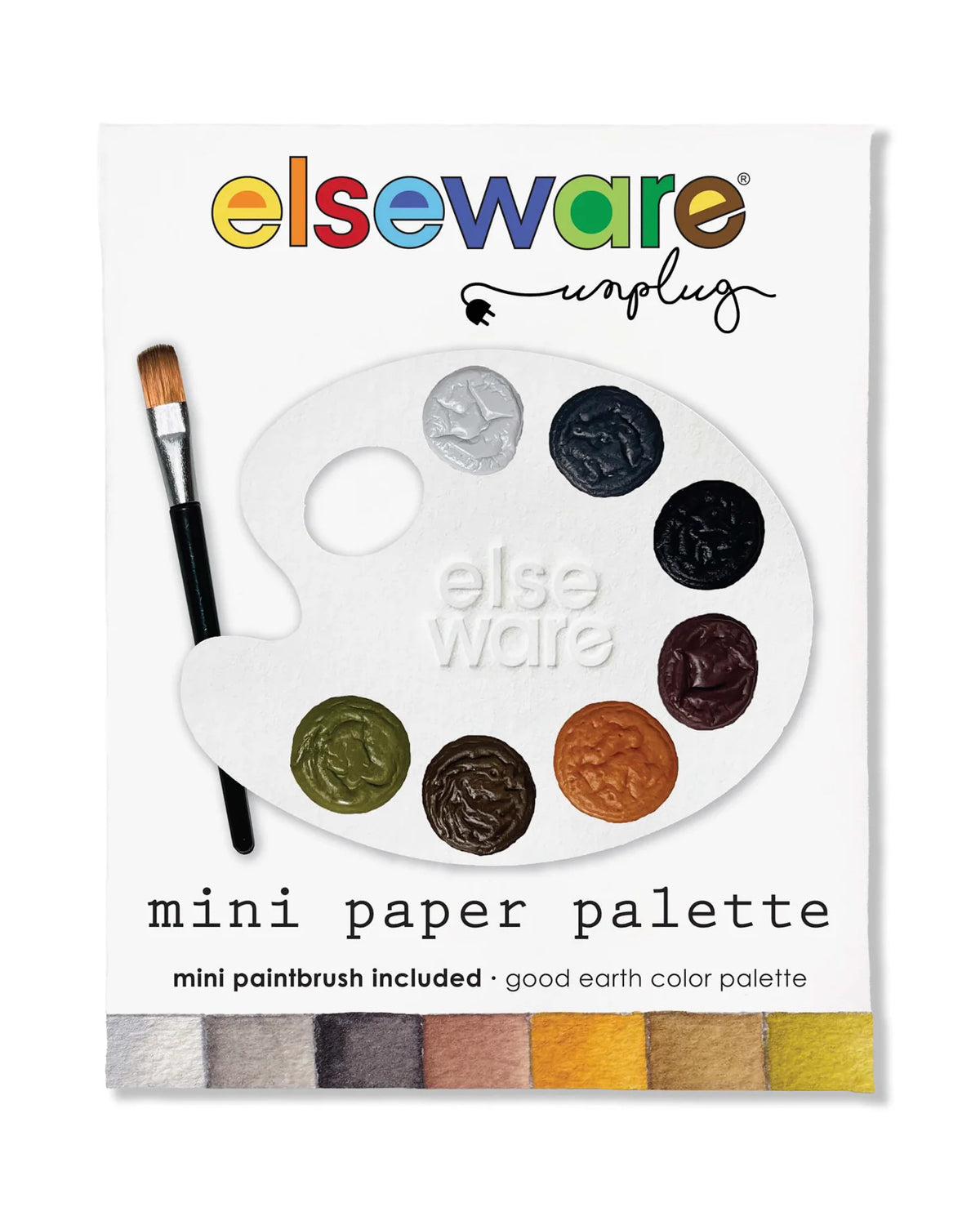 Mini paper watercolor palette in Good Earth browns, greens and grays with a small brush