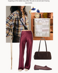 Fall dinner outfit collage with sweaters, satin pants, flats, and accessories for six dinner occasions