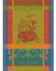 Le Potiron Epice French jacquard kitchen towel with a pumpkin in orange, blue and green