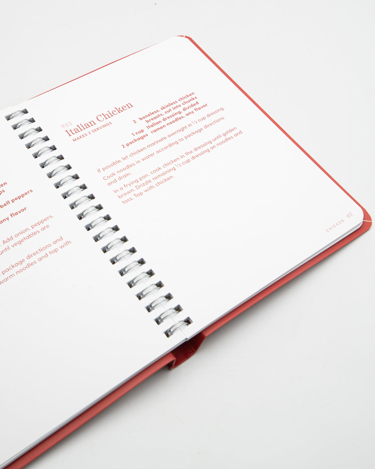 Open spiral-bound book showing a recipe page