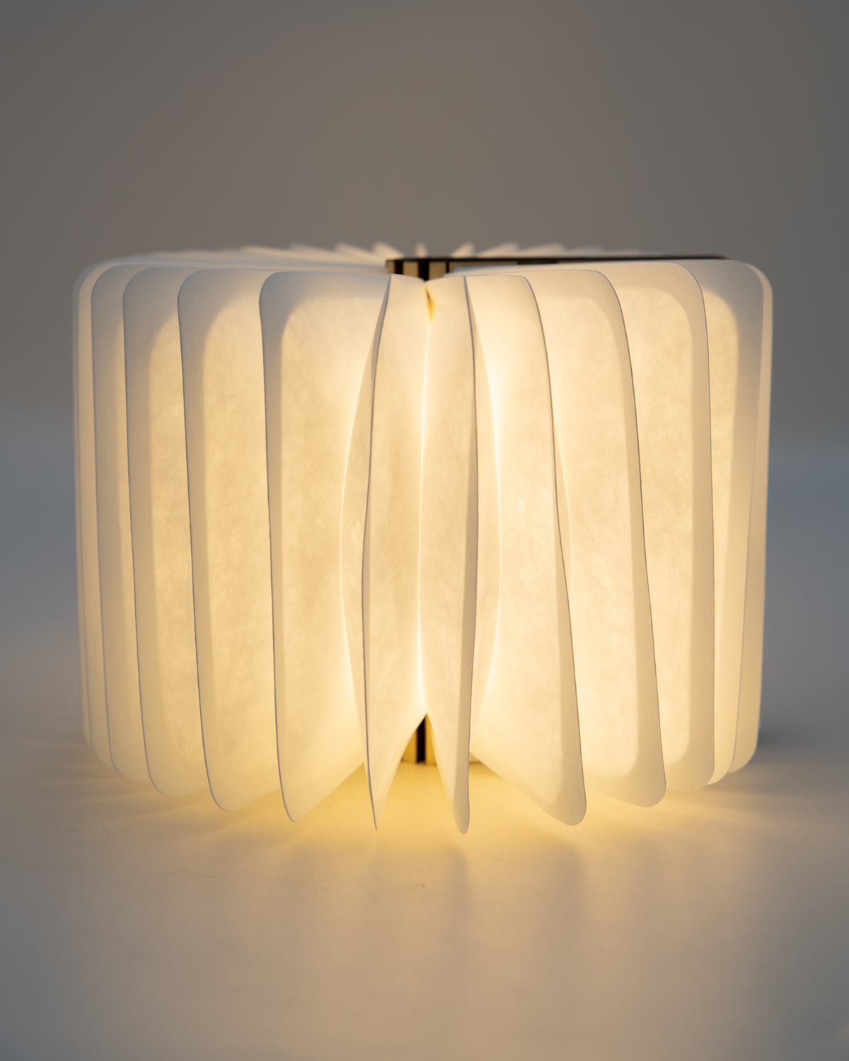Gingko book light opened a full 360 degrees into a round paper lantern