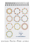 Bac cover of the Couronnes Fleuries Flower Crowns Frenck Painting Kit sketchbook with 10 floral wreath designs on a white background