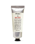 Tube of Mayron's Goods RELIEF cream tube with silver cap and white label on a white background