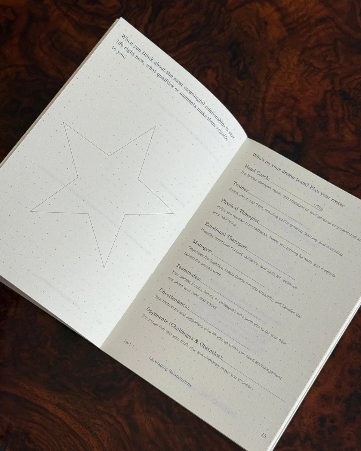 Open In the Margins career journal with a star outline and writing prompts