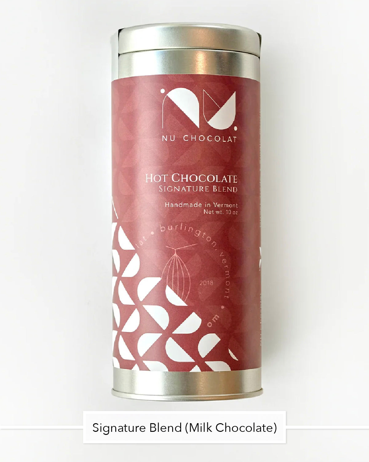 Nu Chocolat Signature Blend hot chocolate tin in red