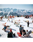 Completed Verbier Vacation puzzle image of skiers lounging on snow below Alpine peaks