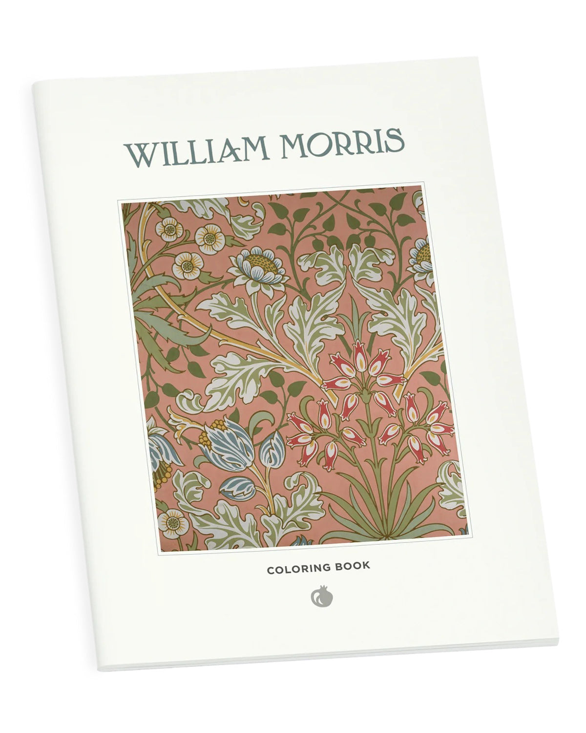 William Morris Florals coloring book standing upright with its pink floral cover