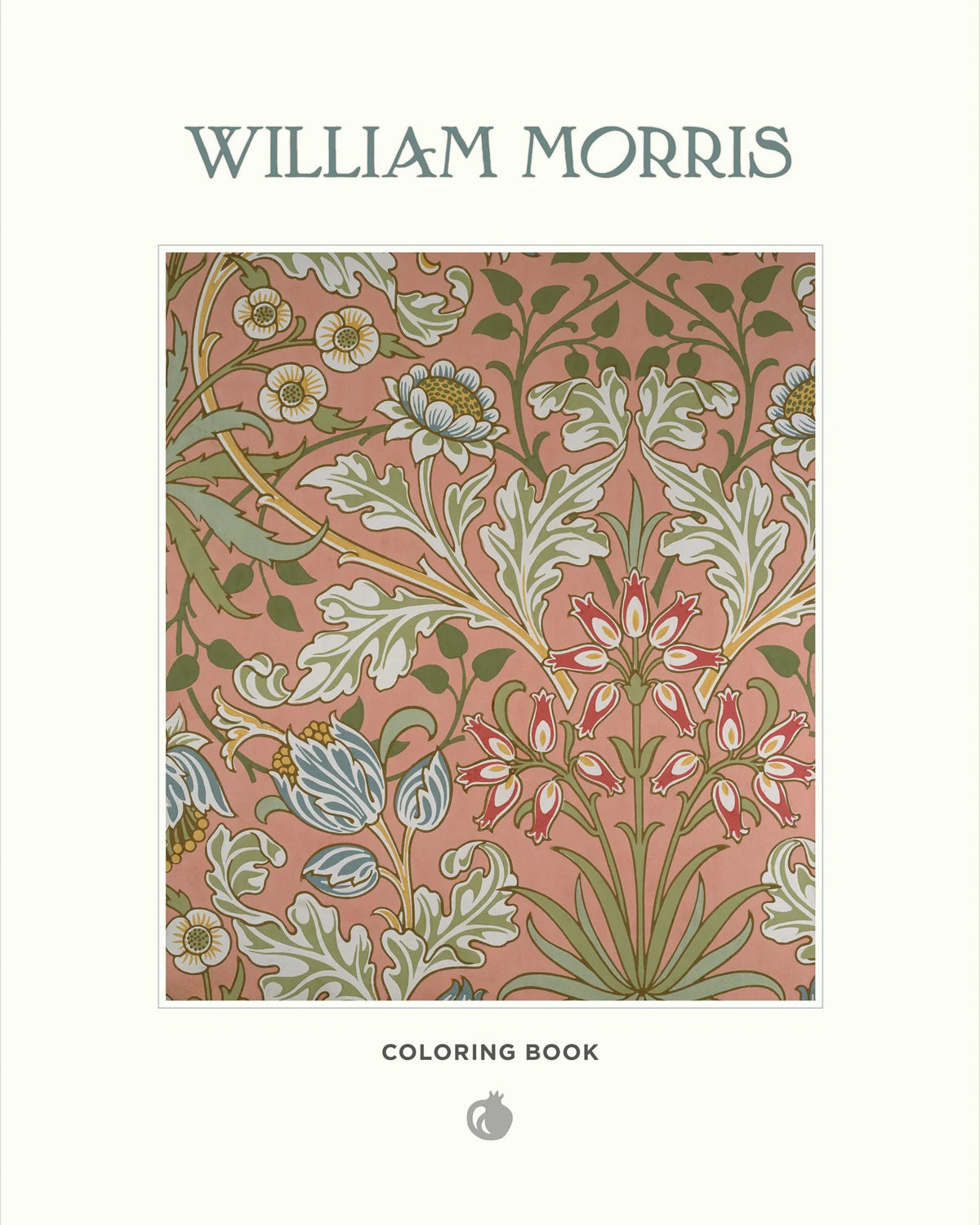 Cover of the Pomegranate William Morris Florals coloring book in dusty pink and green