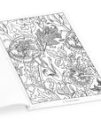 William Morris coloring page with detailed line drawings of blooms and leaves
