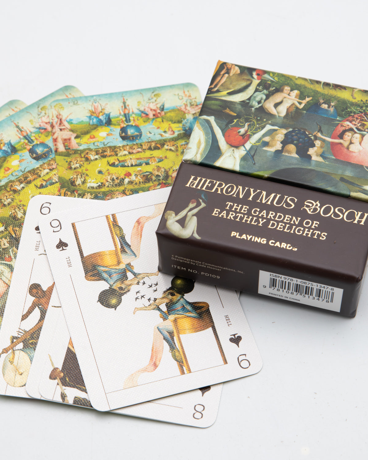 Hieronymus Bosch Garden of Earthly Delights playing cards fanned beside their box