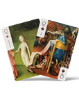 Two Hieronymus Bosch queen playing cards showing figures from The Garden of Earthly Delights