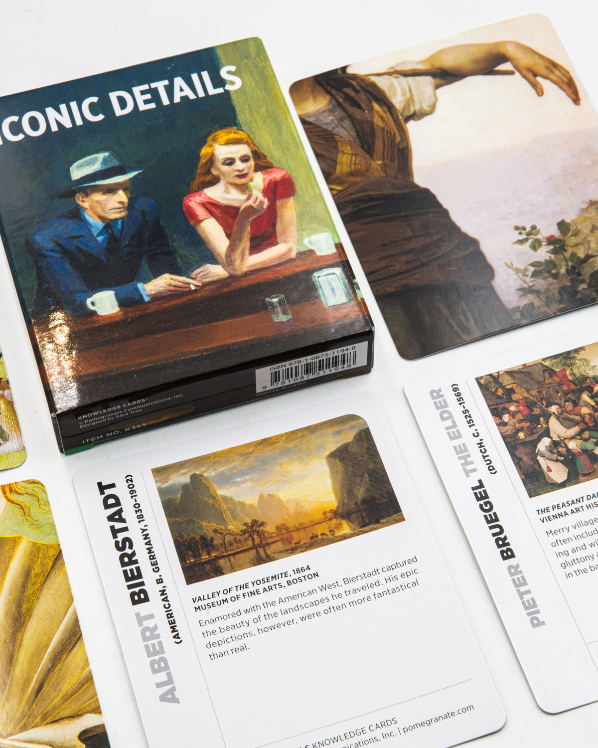 Iconic Details deck box with cards revealing paintings by Bierstadt and Bruegel