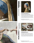 Iconic Details cards with zoomed-in painting details and answer cards for Vermeer and Michelangelo