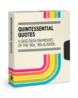 Quintessential Quotes movie quiz deck box in cream with rainbow stripes