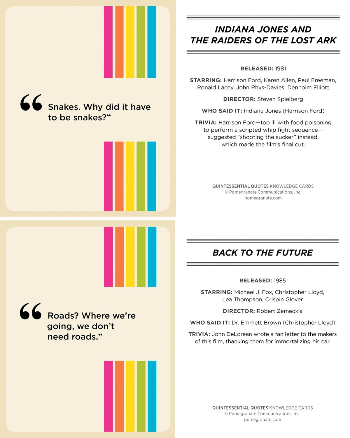 Quintessential Quotes cards with a movie quote on the front and film facts on the back