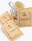 loose-leaf tea tasters: Rose Congou, Vanilla Honeybush, Simmer down